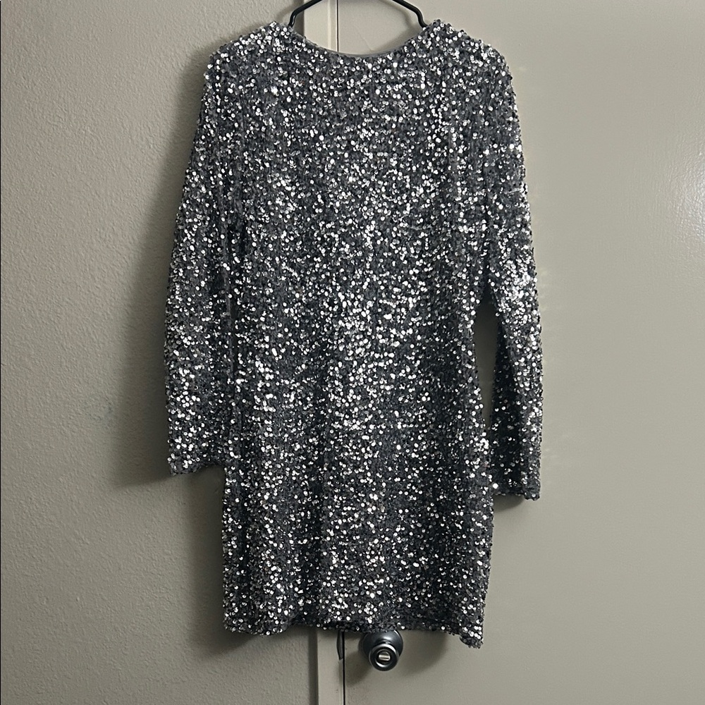 H&M Glittering Silver Long Sleeve Dress